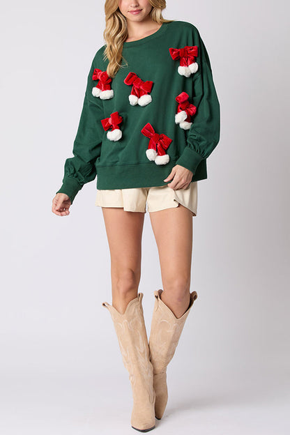 Christmas Bow Decorated Casual Long-Sleeve Sweatshirt