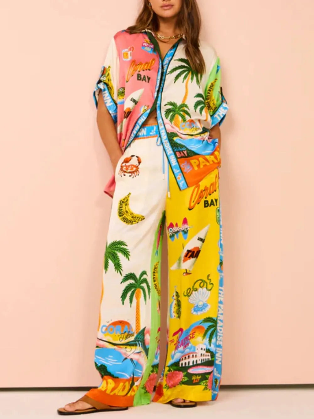 Vacation Beach Sunny Style Printed Two Piece Set - Pants