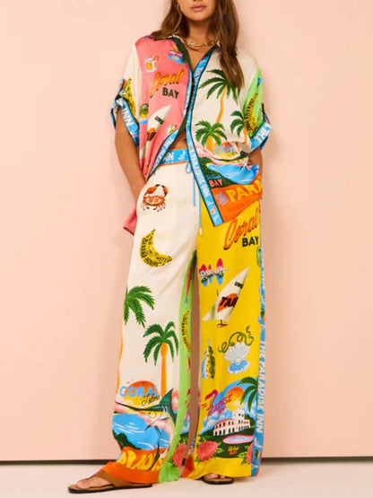Vacation Beach Sunny Style Printed Two Piece Set - Pants