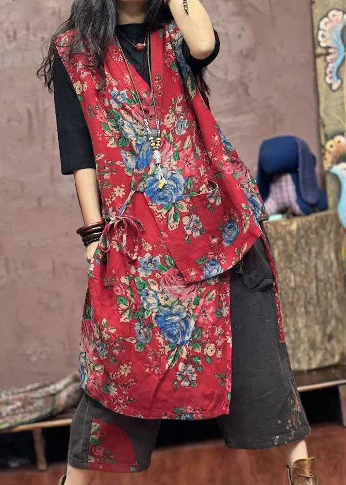 Yellow Asymmetrical Print Patchwork Cotton Waistcoat Sleeveless