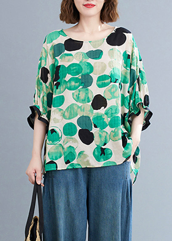 Green O-neck Cozy Top Short Sleeve