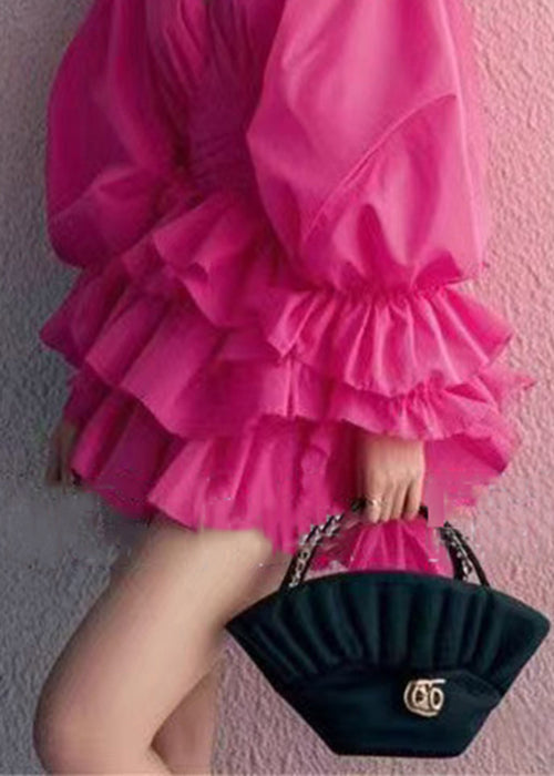 Rose V Neck Cotton Mini Dress Butterfly Sleeve
