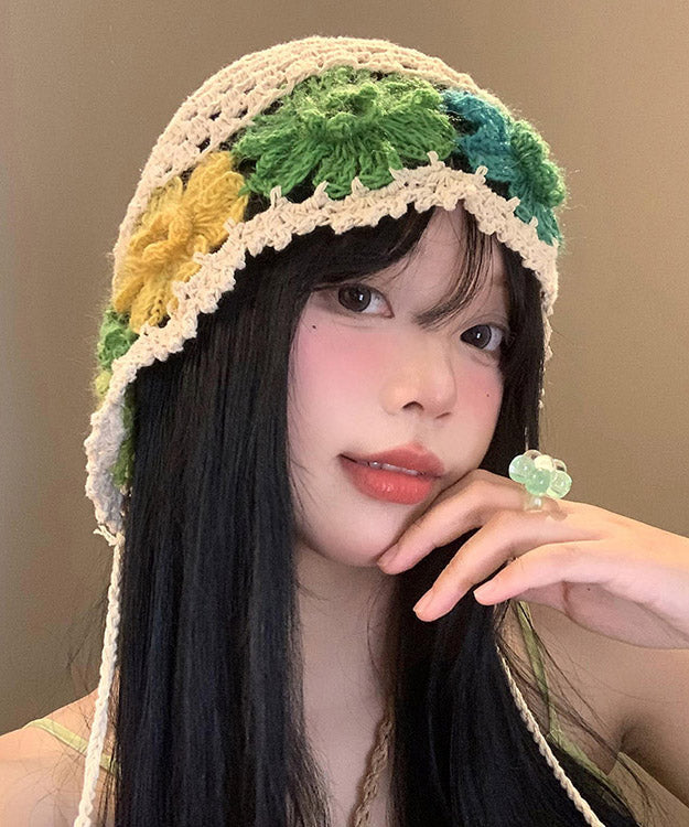 Beige Hollow Out Knit Bonnie Hat