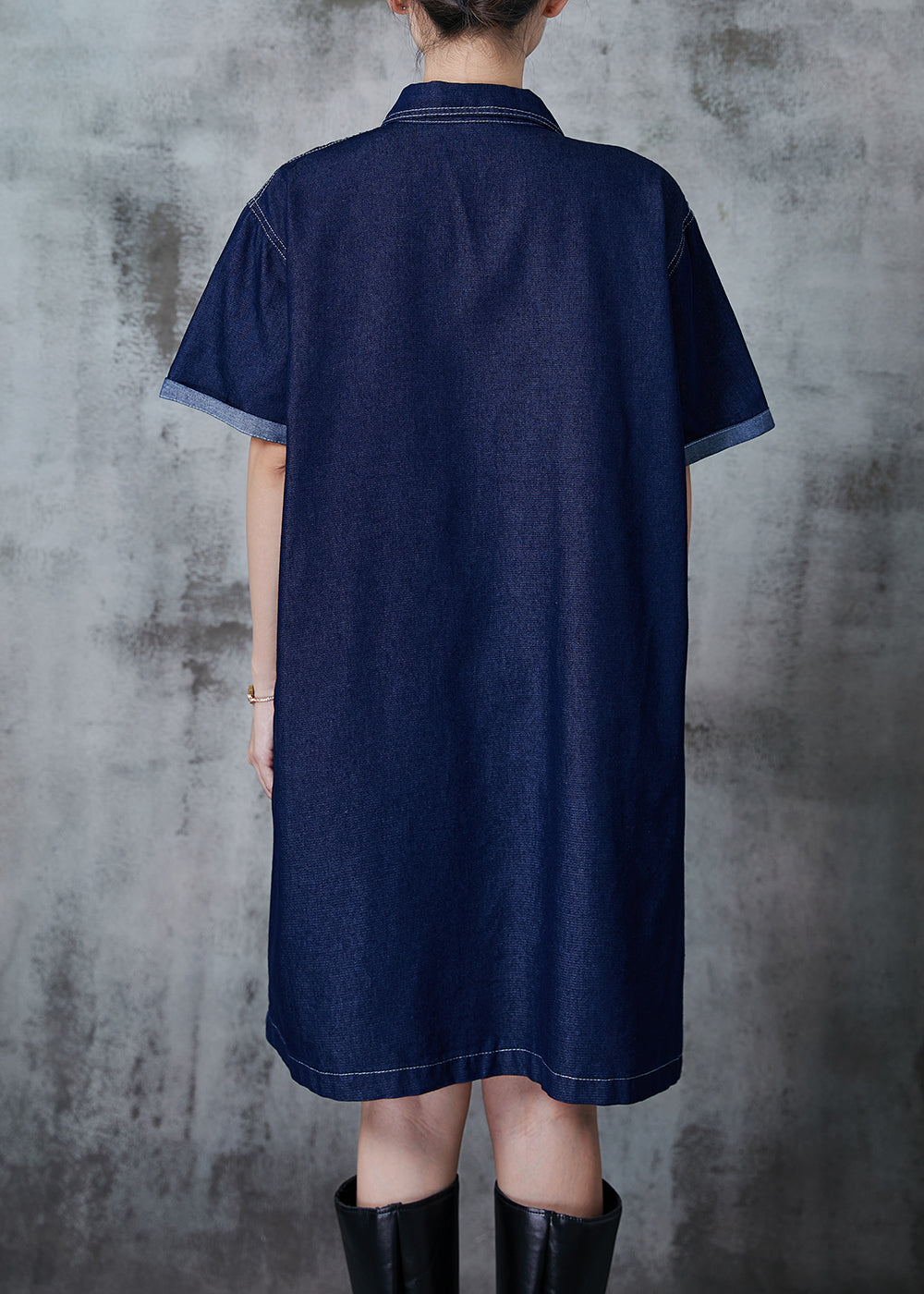 Navy Peter Pan Collar Denim Mini Dress Summer