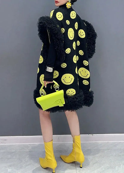 Rose Dot Print Tulle Patchwork Knit Waistcoat Sleeveless