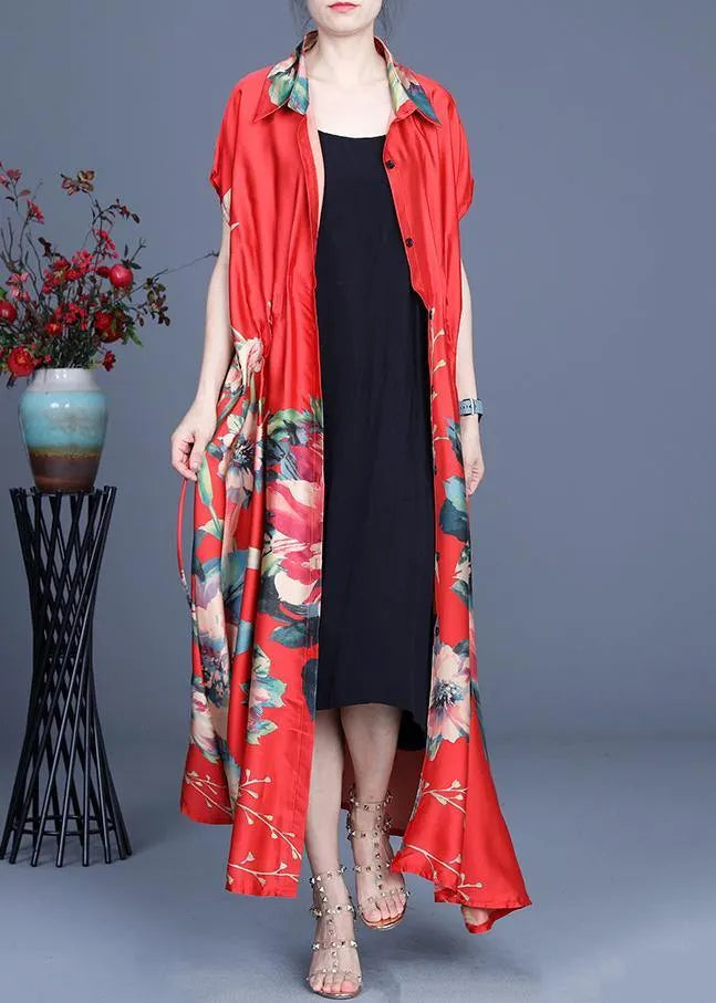 Red Print Summer Cardigan Long
