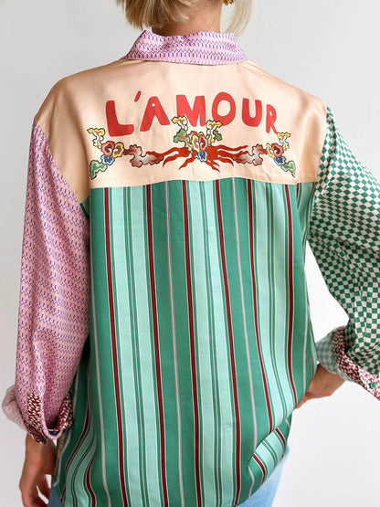 Personalized Graffiti Satin Print Long-sleeved Shirt