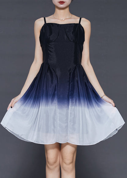 French Gradient Color Silm Fit Silk Dress Two Pieces Set Summer