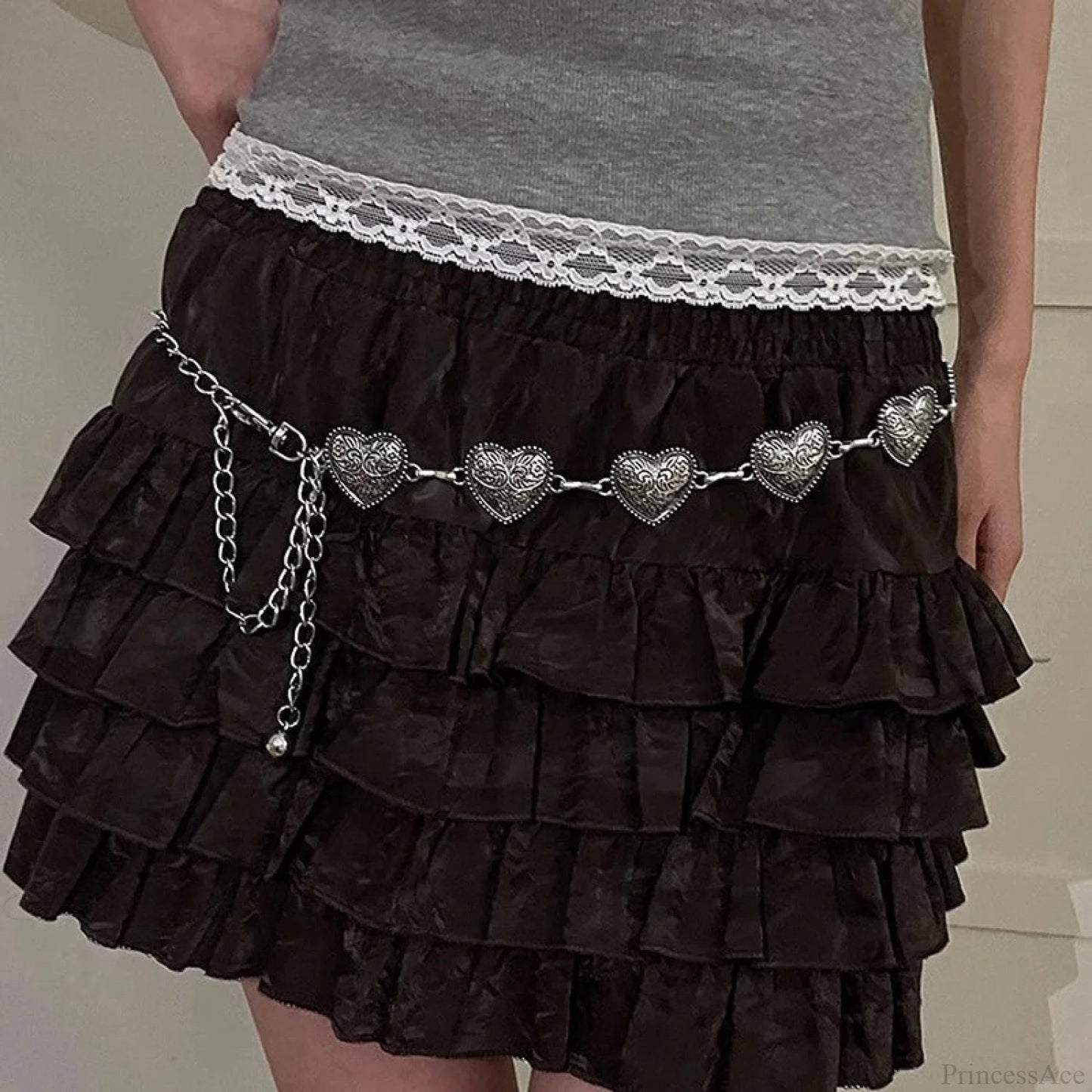 Rebellious Dark Silver Heart Waist Chain Belt