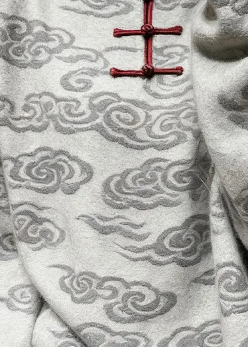 Grey Stand Collar Auspicious Clouds Knit Sweater Tops Winter