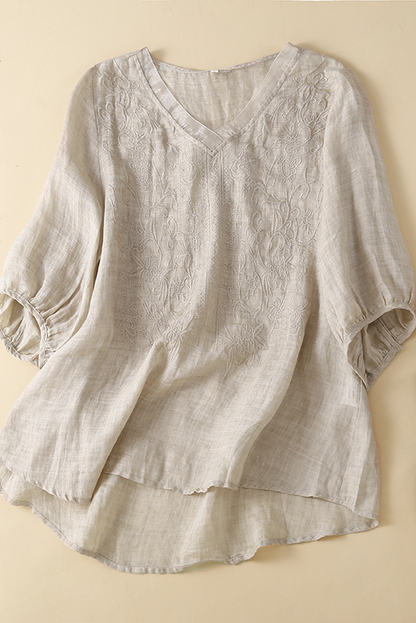 Summer Short Sleeve Shirt Embroidered Linen Tops