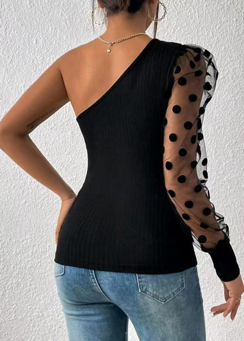 Black Shoulder Single Sleeved Patchwork Top