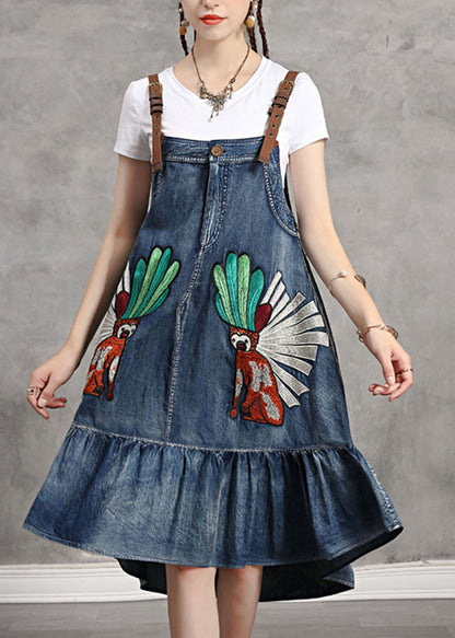 Blue Print Low High Design Spaghetti Strap Sundress Sleeveless