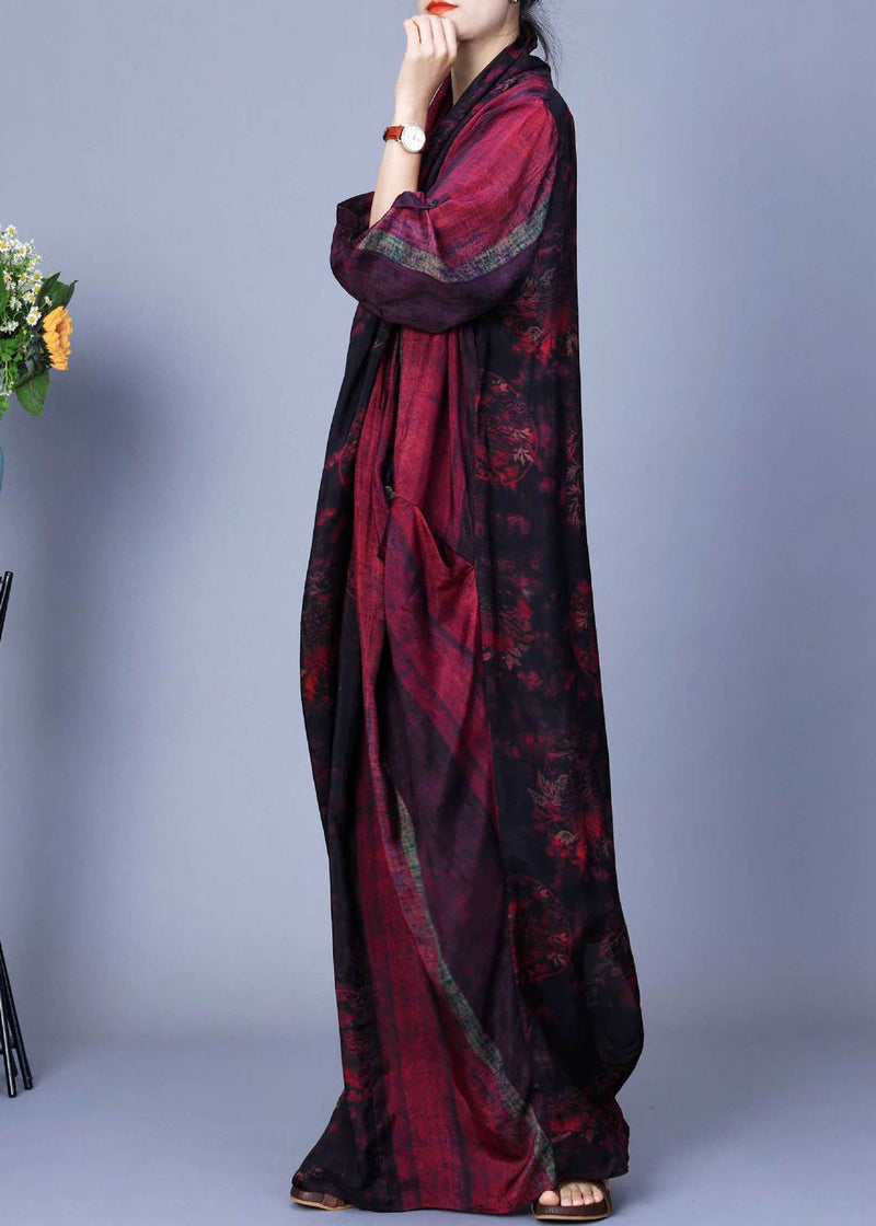 Red Asymmetrical Back Side Open Silk Cotton Dress Fall