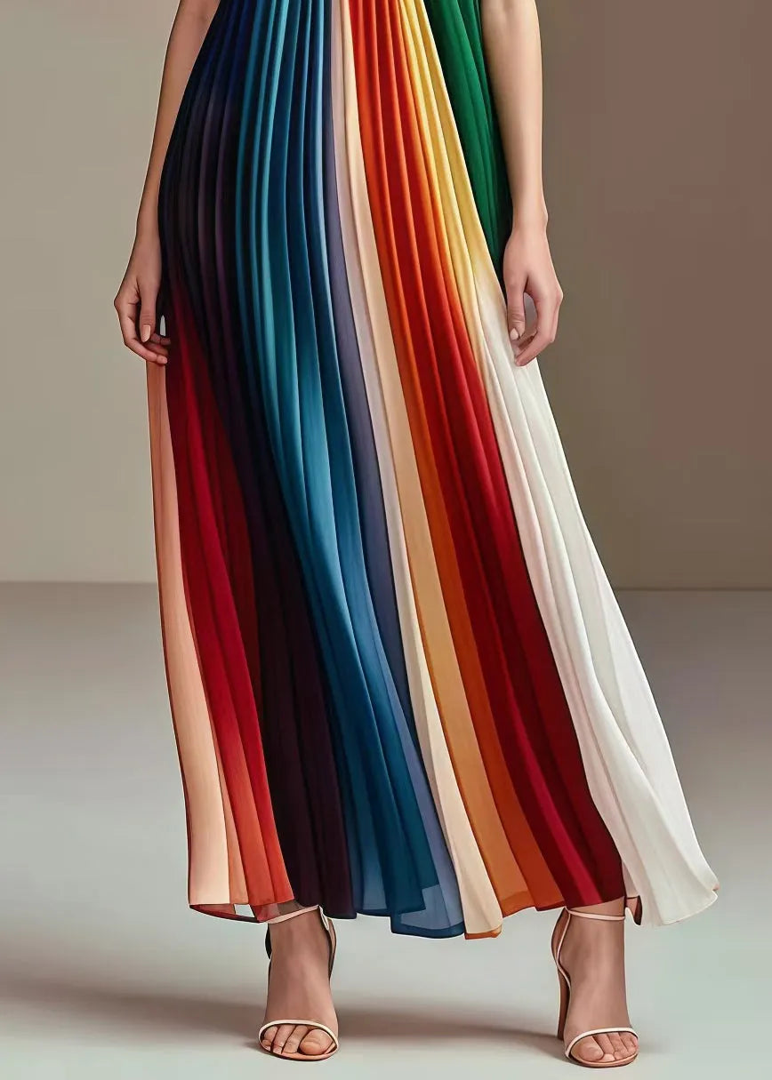 Rainbow Wrinkled Chiffon Strapless Dress Summer