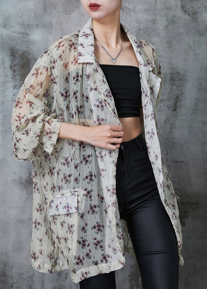 Apricot Print Chiffon Upf 50+ Cardigan Oversized Summer