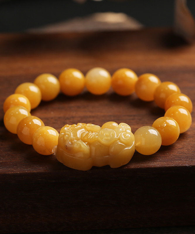 Yellow Jade a Mythical Wild Animal Beaded Bracelet
