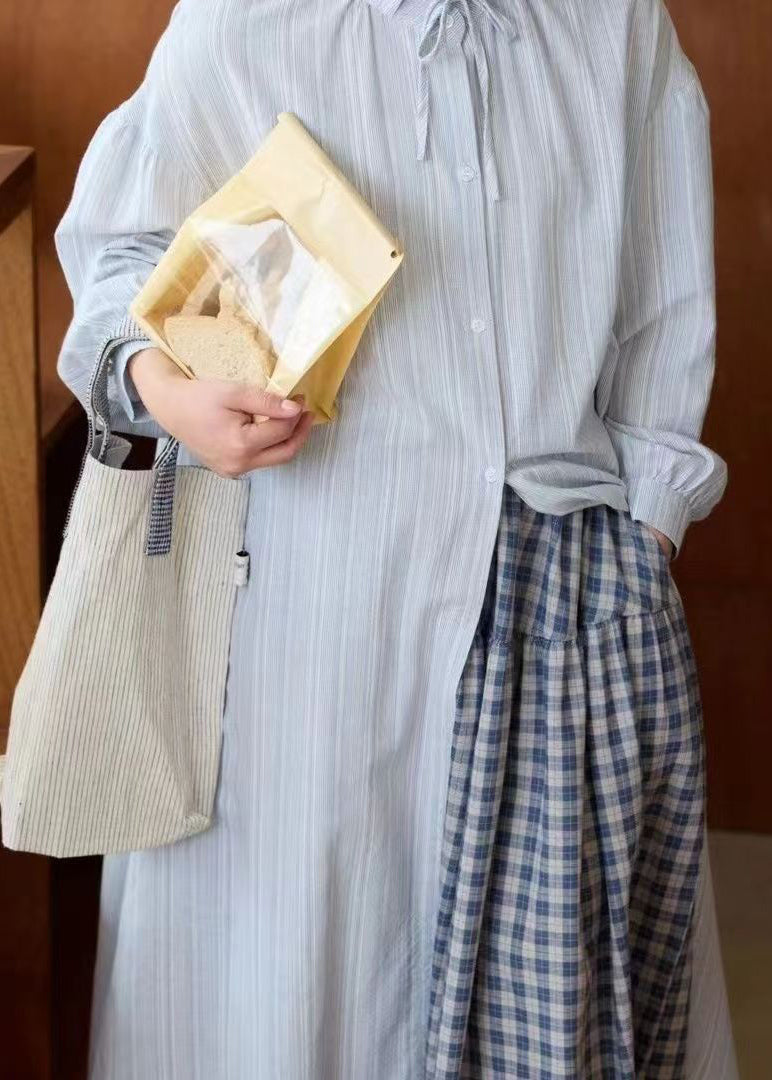 Natural Apricot Peter Pan Collar Striped Button Maxi Dress