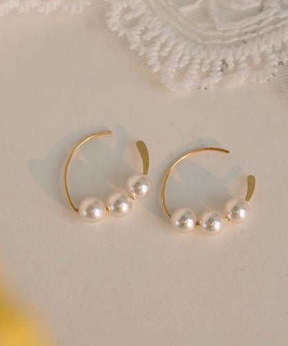 Gold Sterling Silver Overgild Pearl Hoop Earrings