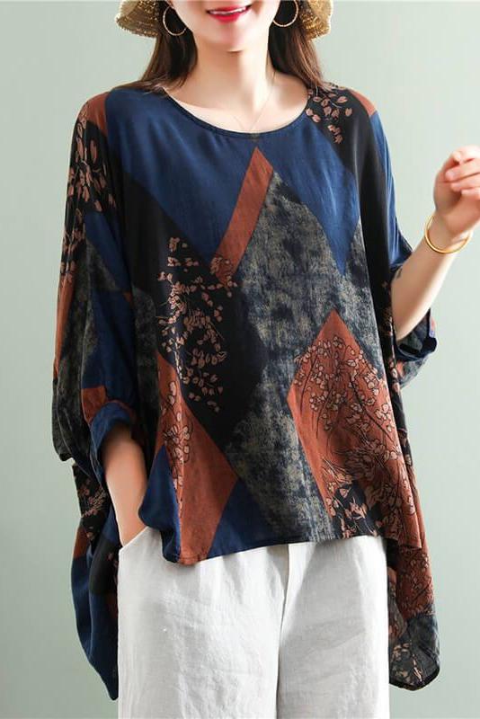 Irregular Hem Stitching Leaf T-shirt