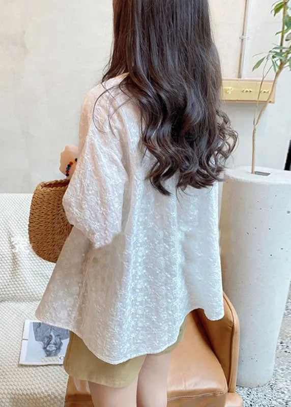White O-neck Lace Patchwork Shirts Summer