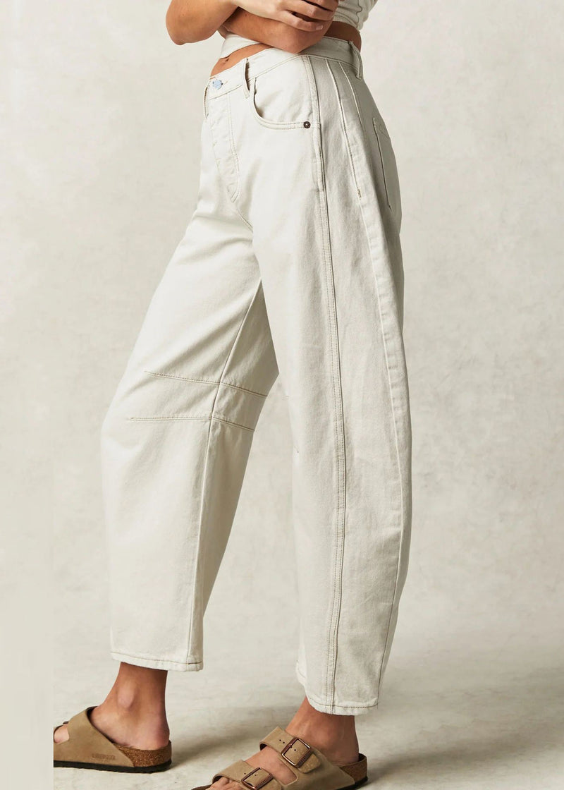 New White High Waist Patchwork Denim Crop Pants