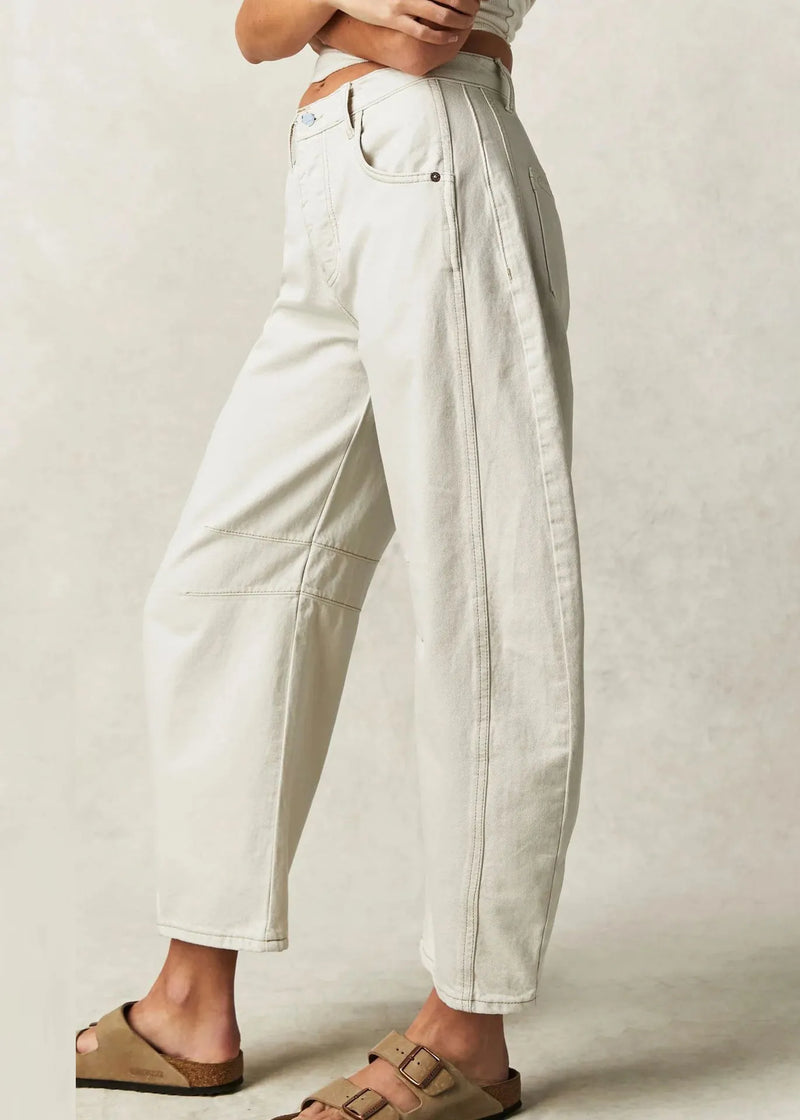 New White High Waist Patchwork Denim Crop Pants