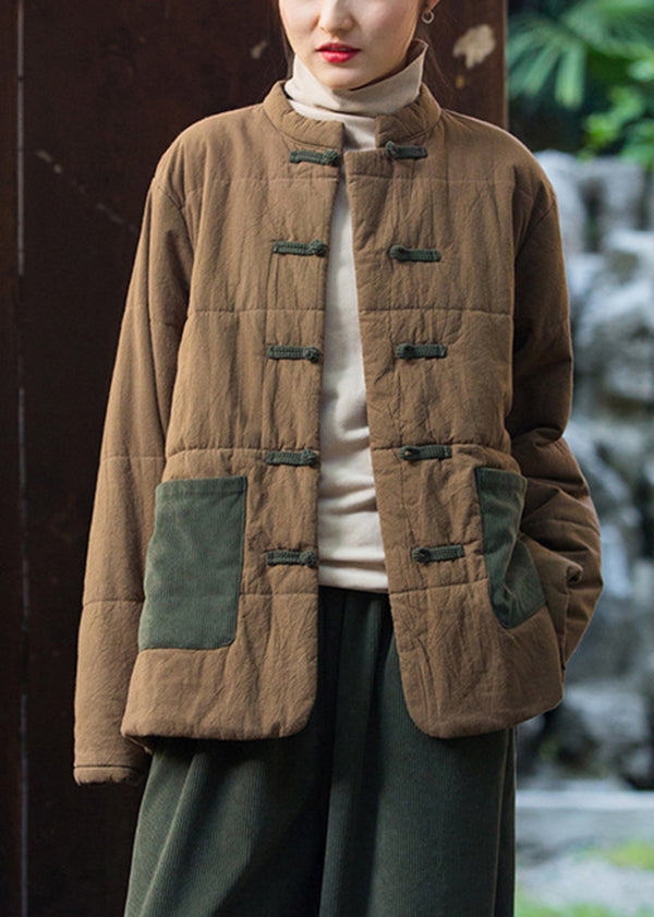 Chinese Style Purple Pockets Oriental Button Fine Cotton Filled Jacket Winter