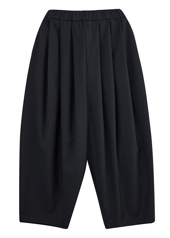 Grey Pockets Elastic Waist Cotton Crop Pants Spring