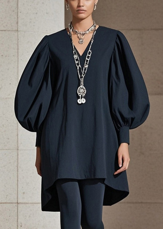 Black Puff Sleeve Cotton Work Dress Fall