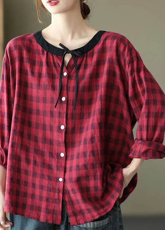 Diy Chocolate Plaid Button Tie Fall Shirt Long Sleeve