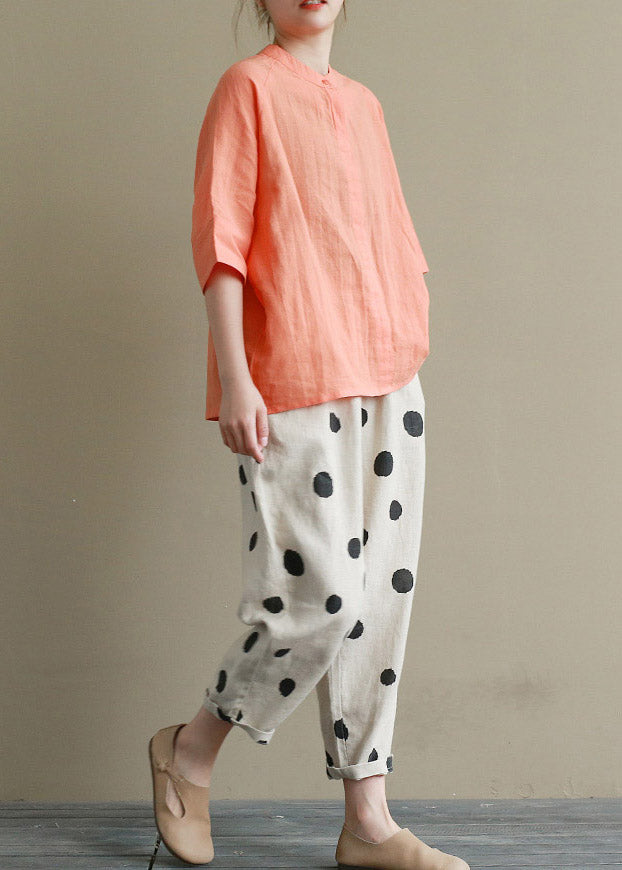 Art Orange Shirts and Crop Pants Two Sets Pieces Summer