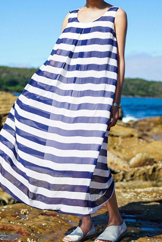 Limited Stock- Summer Loose Stripe Sleeveless Pinafore Dress