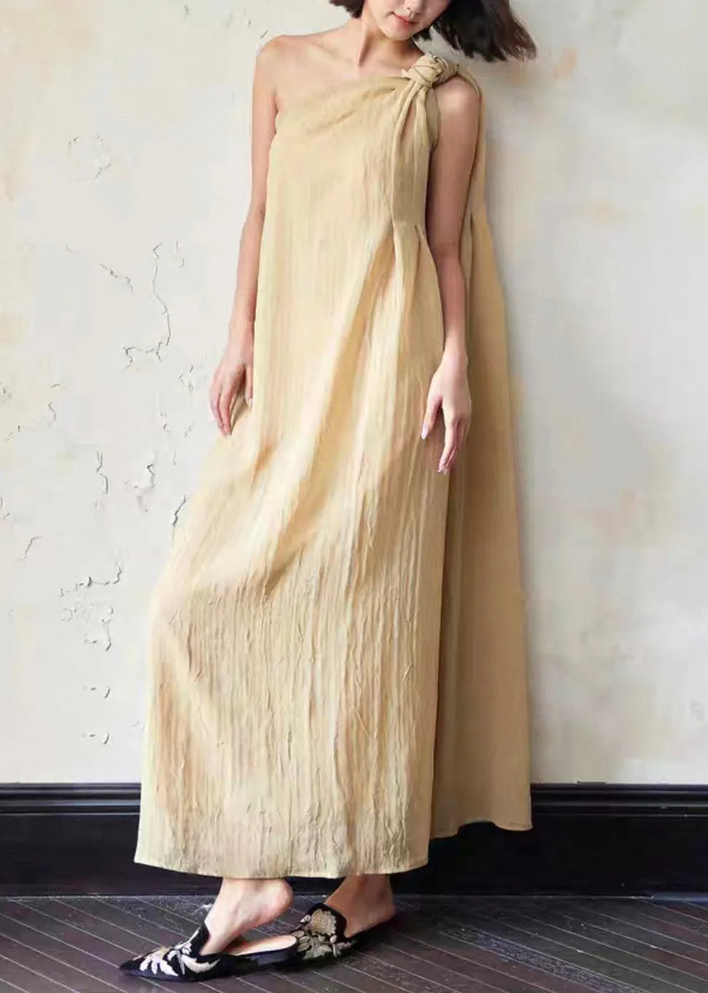 Loose Yellow Cold Shoulder Linen Long Dress Sleeveless
