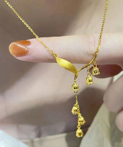 Gold Sterling Silver Overgild Lily of the Valley Tassel Pendant Necklace