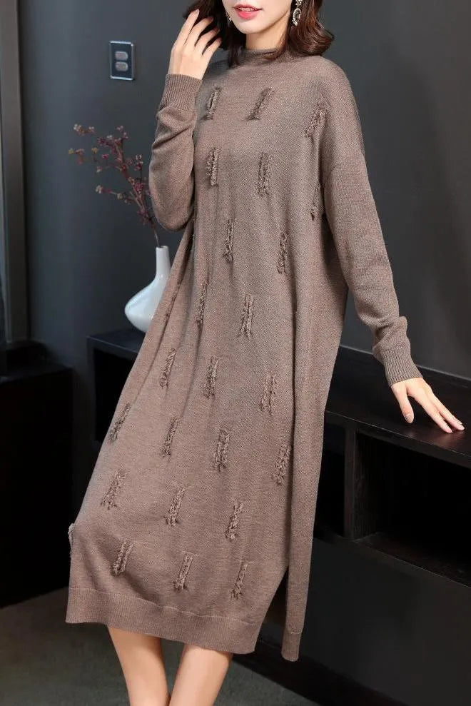 Loose Pure Color Knitted Dresses Outfits