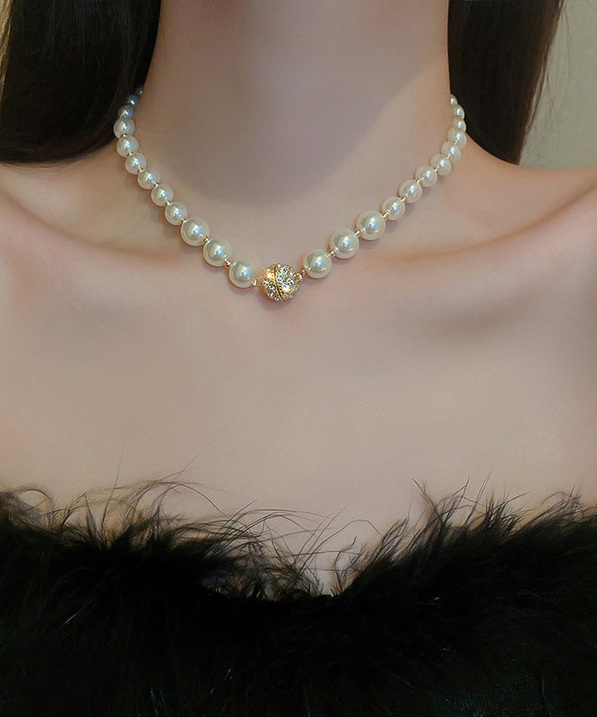 White Copper Pearl Zircon Collar Necklace