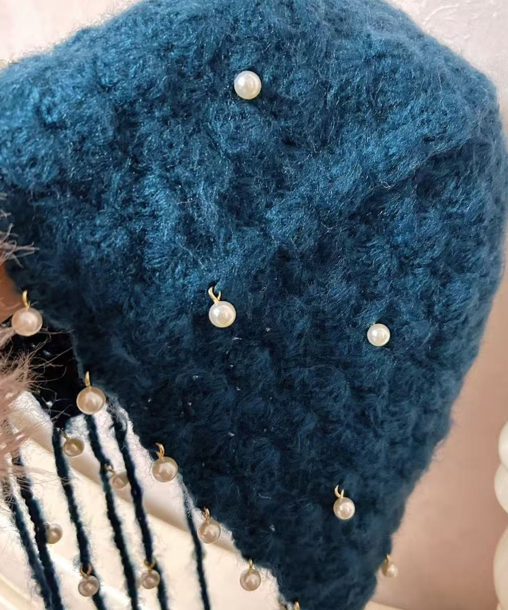 Blue Tassel Nail Bead Knit Bonnie Hat