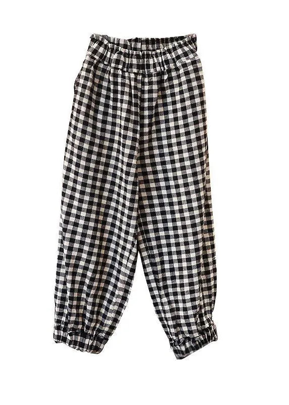 Plaid Linen Cotton Ankle Length Pants