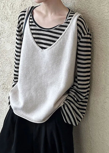Grey V Neck Thick Cotton Knit Vest Sleeveless