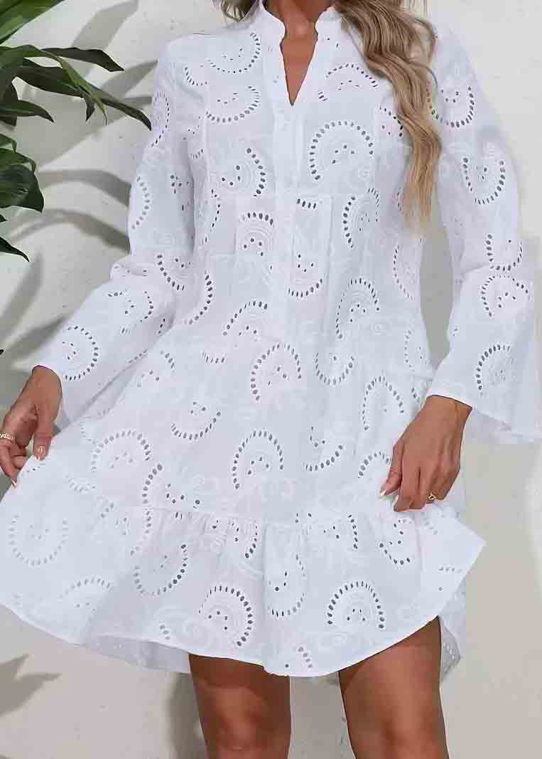 Pink Oversized Hollow Out Cotton Sun Dress Summer