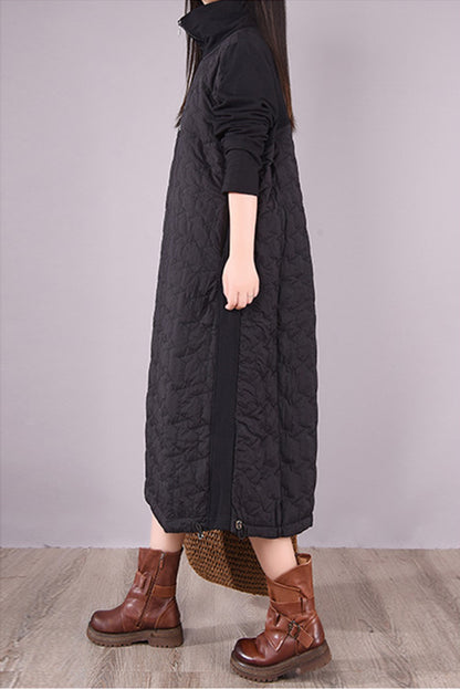 Winter Quilted Dress High Neck Stitching Dress