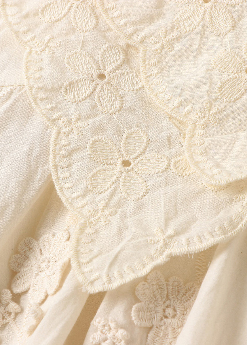 Beige Double-layer Embroidered Cotton Blouses Spring
