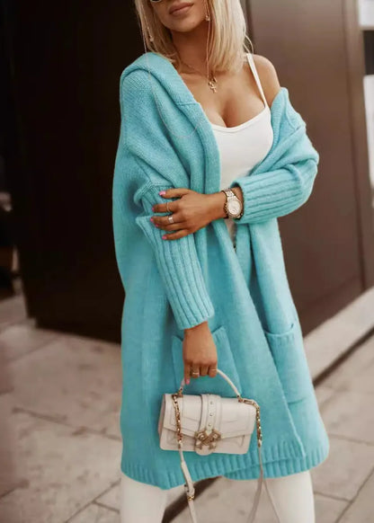 Rose Graphic Pockets Knit Hoodie Cardigans Fall