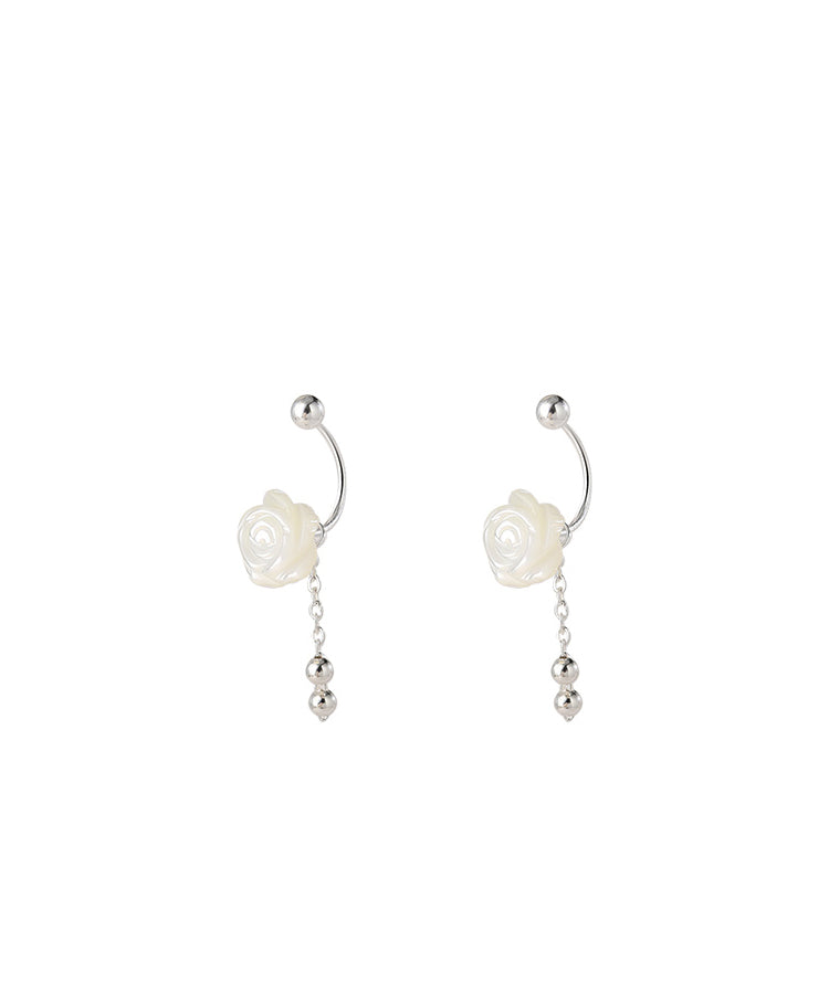 Simple White Sterling Silver Shell Tassel Drop Earrings
