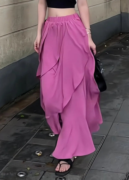 Organic Purple Ruffled Patchwork Elastic Waist Maxi Skirt Summer