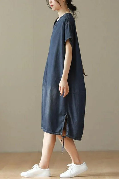 V-neck Lace-up Midi Short Sleeve Dress