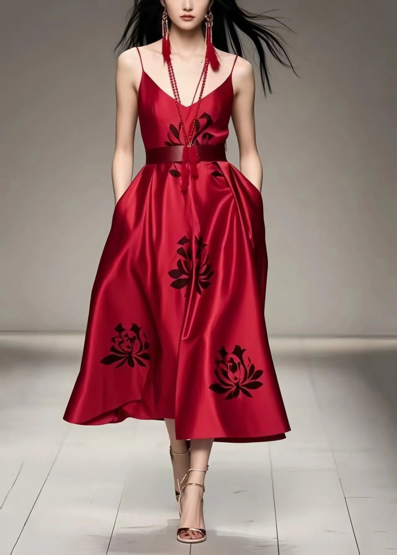 Mulberry Print Silk Cami Dress Cinched Summer