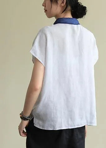 Lapel Side Open Linen Clothes Cotton White Shirt