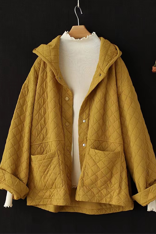 Winter Retro Rhombus Hooded Jacket Loose Quilted Short Coat